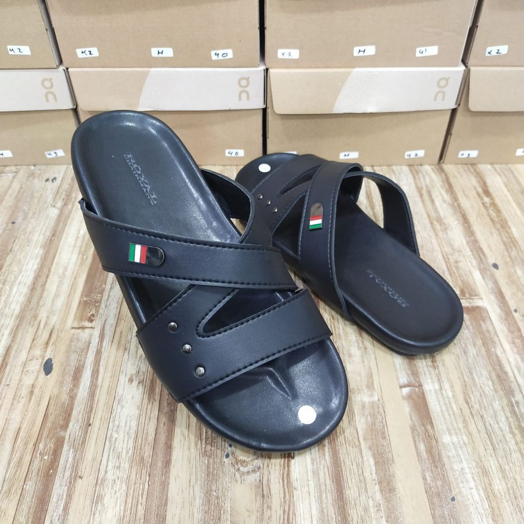 Sandal import pria armani kulit asli sendal Footbed foto asli
