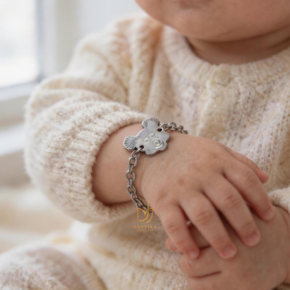 Gelang Rantai Nori Motif Mickey Mouse Tersedia Size Bayi & Dewasa warna Silver, Gold, Rose Gold