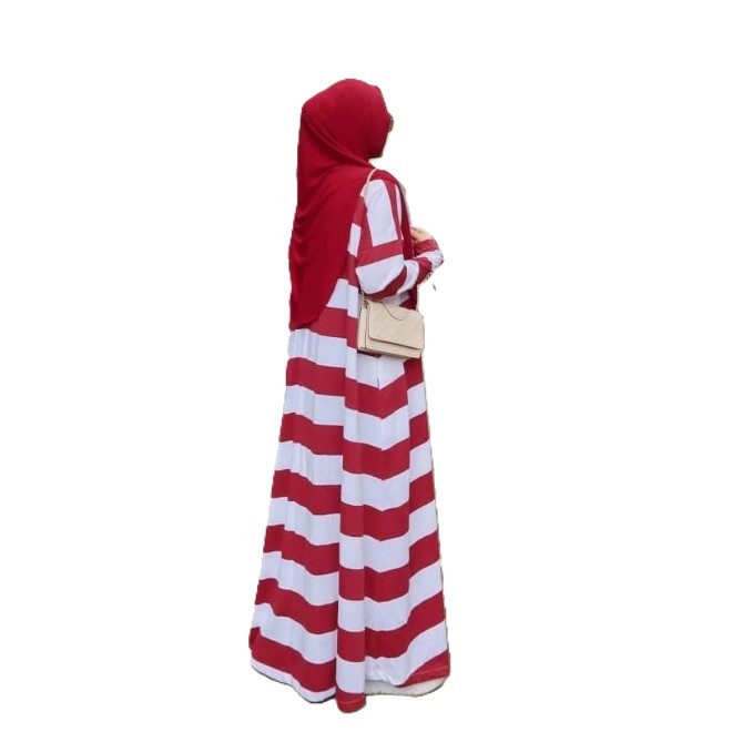 Zafeetri Gamis Stripe Cotton Series RedcerryWhite