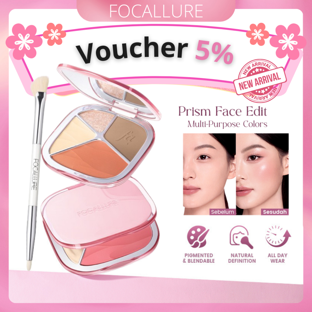 FOCALLURE Blush Contour Highlighter Face Palette Prism Multi-Use 3 in 1 Natural High Pigmented Blend