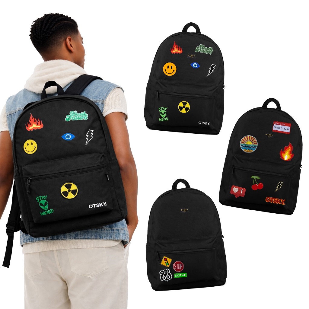 Otsky Backpack Tas Ransel Emoticon Bordir Premium Pria & Wanita