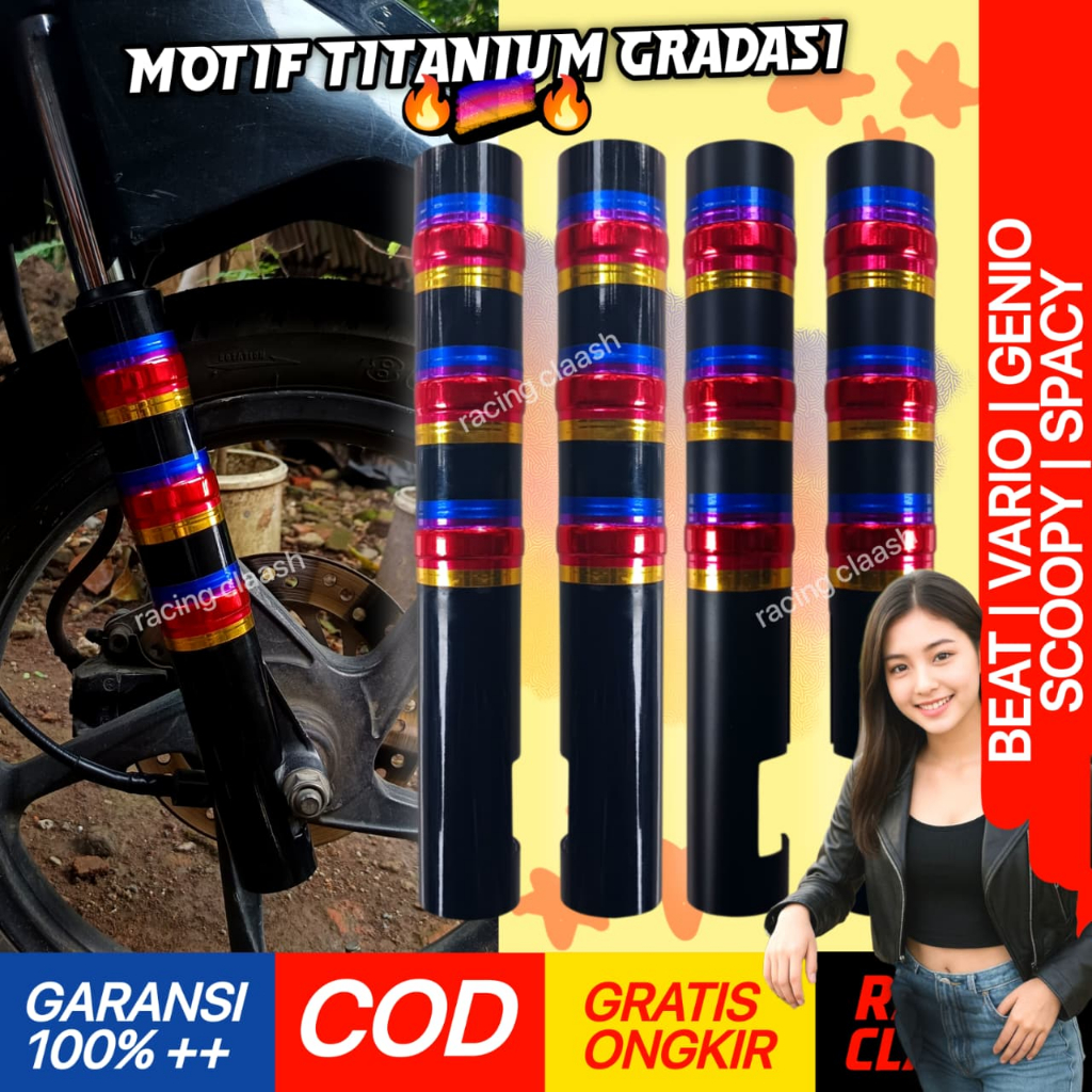 Shopizen Cover Shock Depan Beat Vario Scoopy Spacy Genio Motif Titanium Rainbow Gradasi Style 110 12