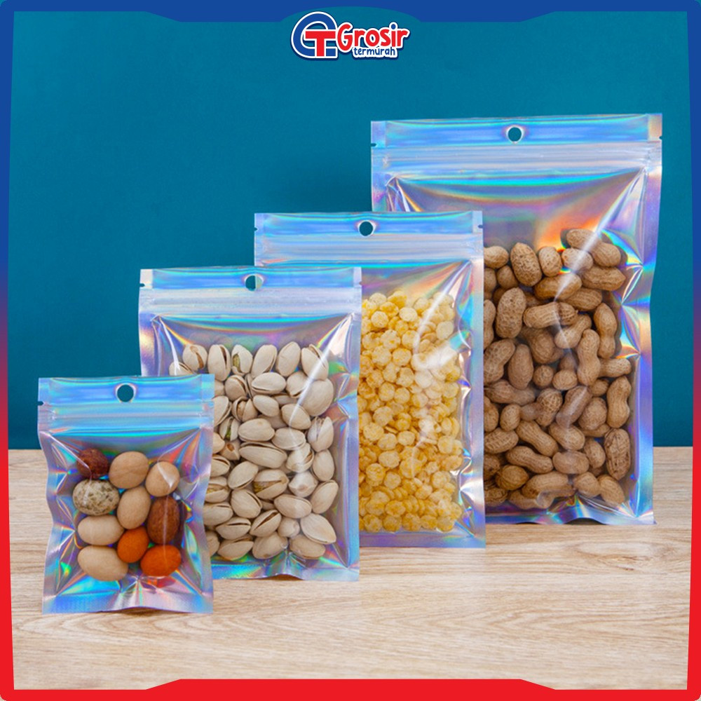 Ziplock Hologram Foil Klip Packaging Bungkus Makanan Bumbu Plastik / Plastik Klip Zipper Tebal Souve