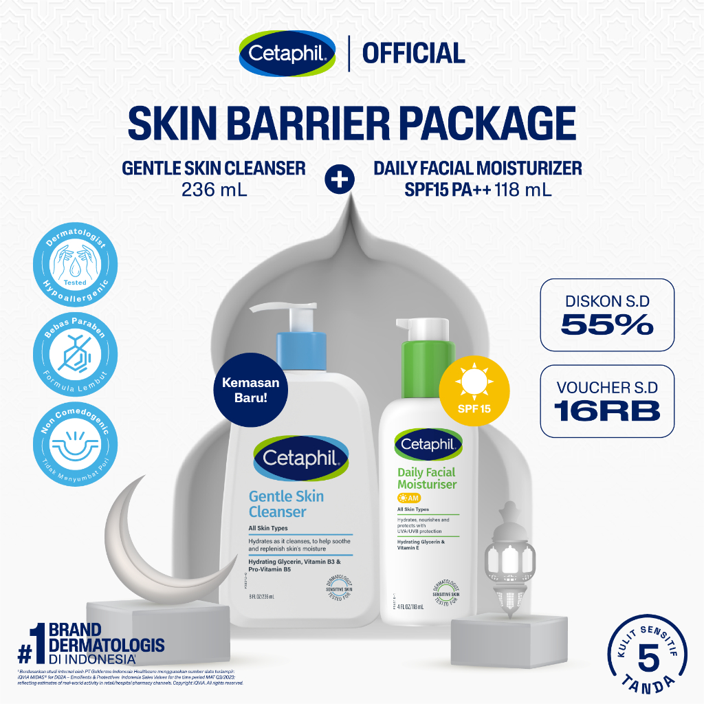 Cetaphil Daily Facial Moisturizer SPF 15/PA ++ 118ml + Gentle Skin Cleanser 236ml