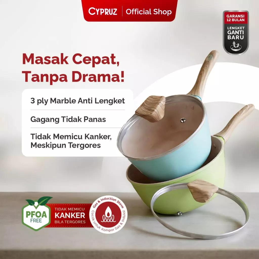 cypruz saucepan color marble / Cypruz Color Marble Panci Susu Anti Lengket Sauce Pan Double Bottom O