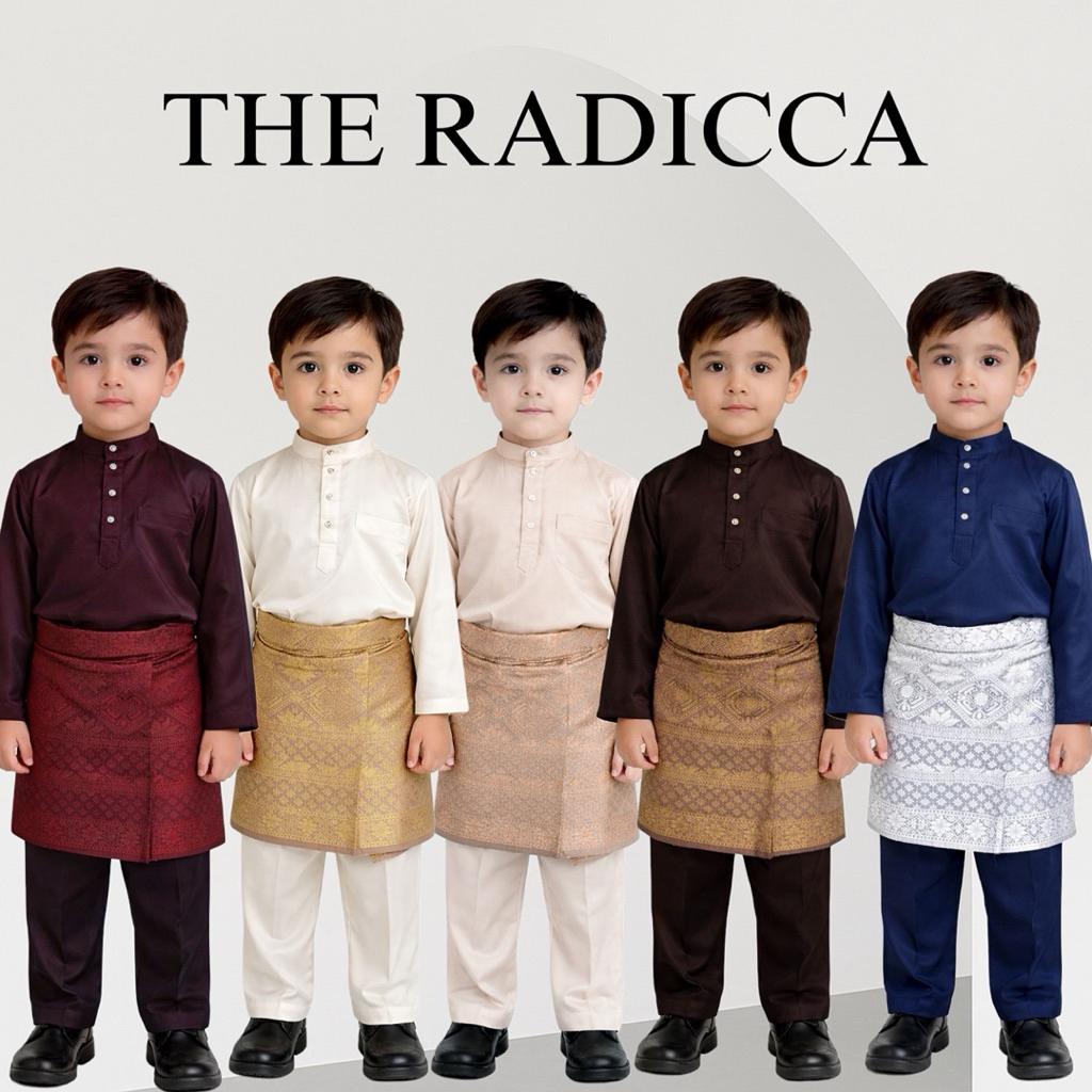 Baju Teluk Belanga Set Anak Kancing Bahan Satin Silk dan Roberto Cavalli Premium