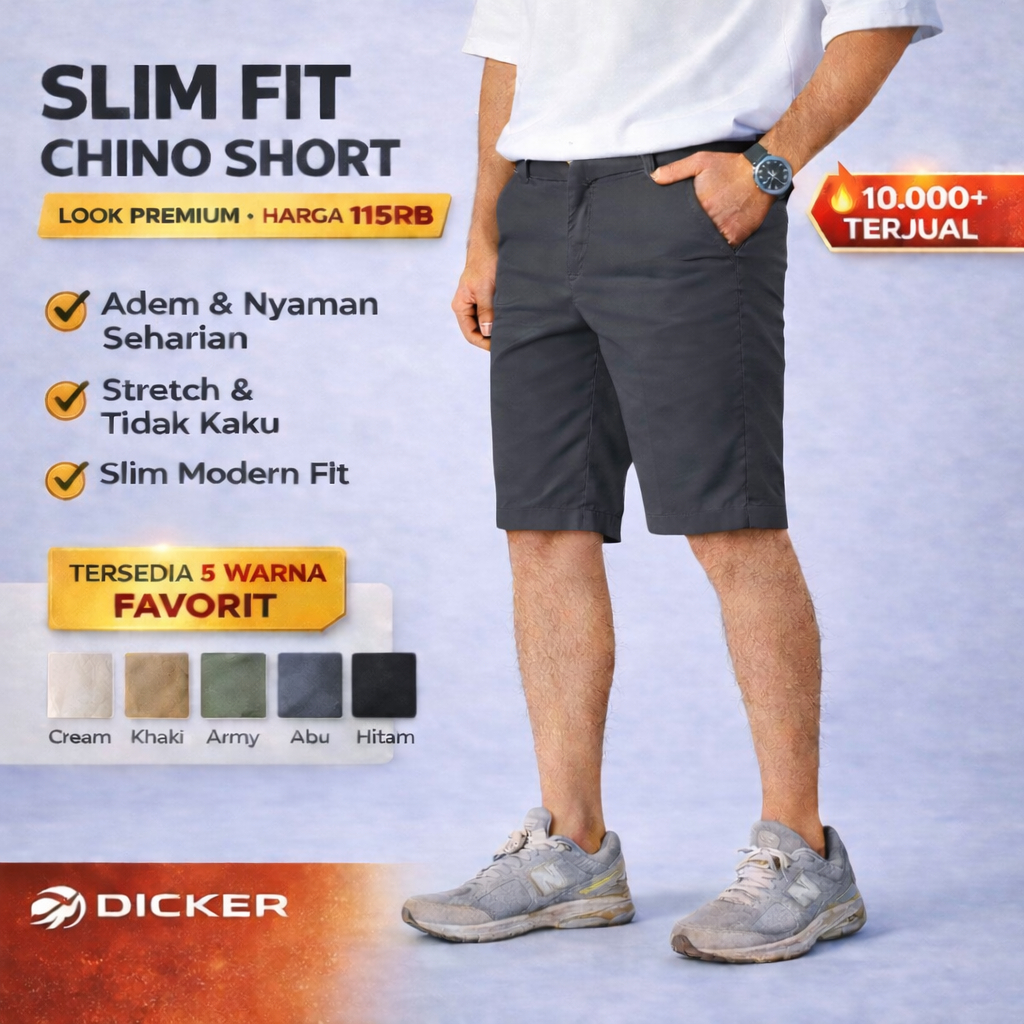 Celana Pendek Chino Pria DICKER Premium | Saten Stretch Tebal