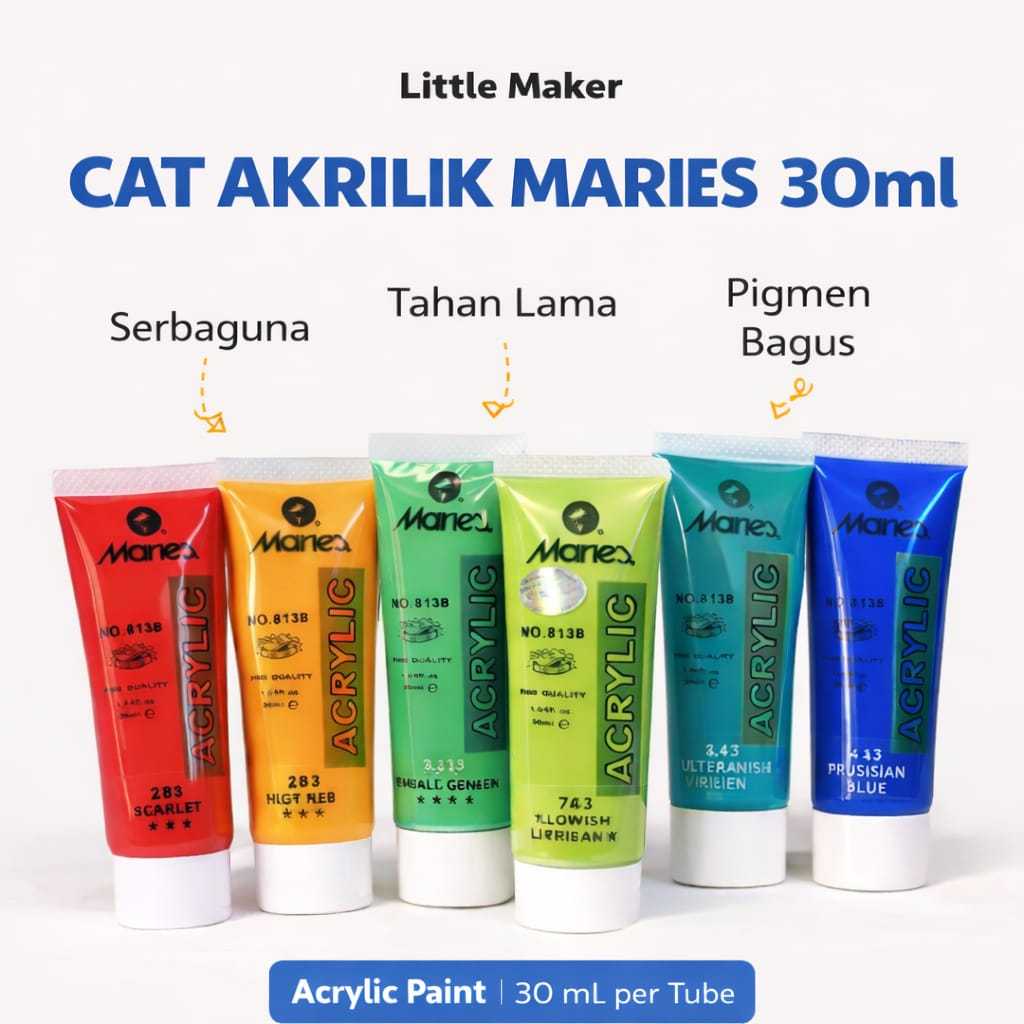 Maries Cat Akrilik 30ml / Acrylic Paint Tubes 30 ml / Cat Lukis Pigmen Cerah Warna Warni Littlemaker