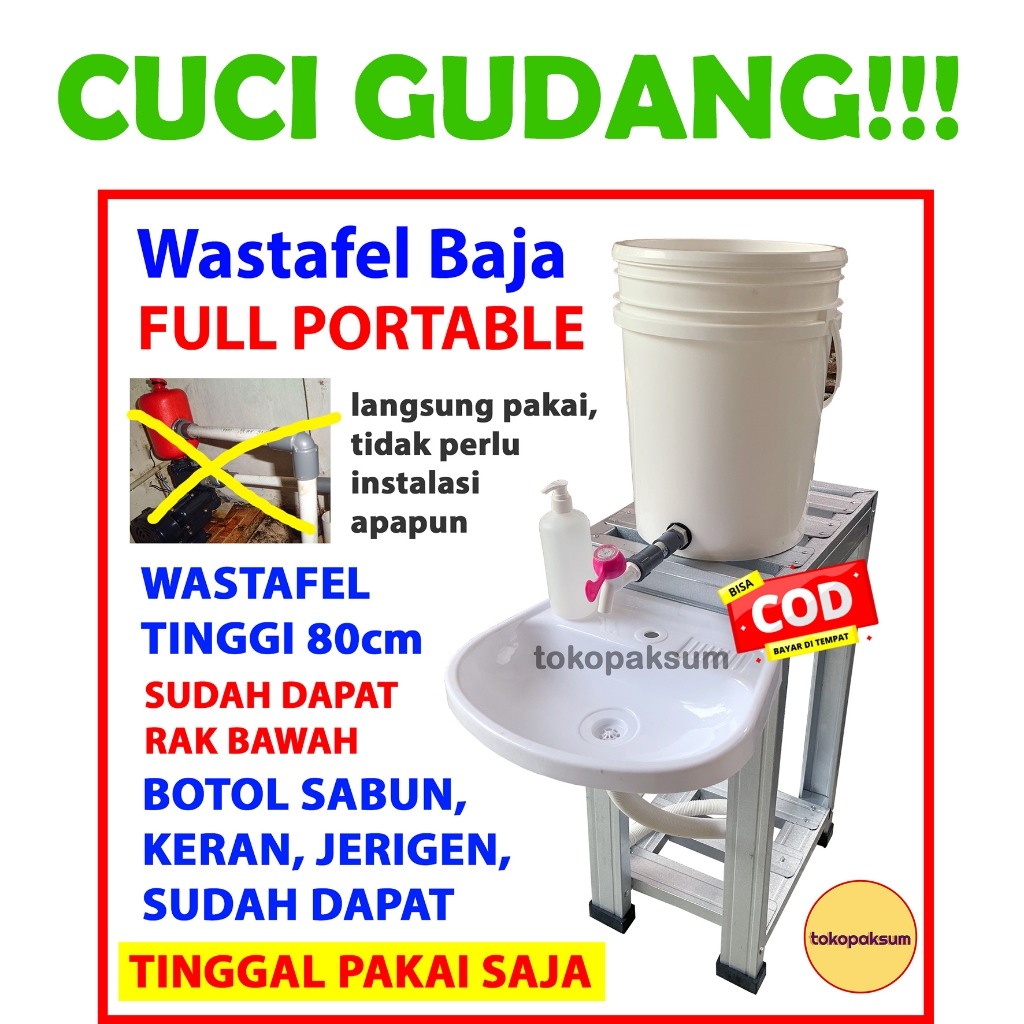 CUCI GUDANG Wastafel Portable Cuci Tangan Tempat Cuci Tangan Portabel Wastafel Jerigen Baja Ringan B