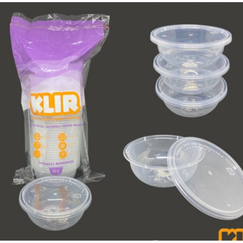 Mangkok Plastik Twinwall Merk KLIR Berbagai Ukuran. 1 Pack Isi 25 Pcs.