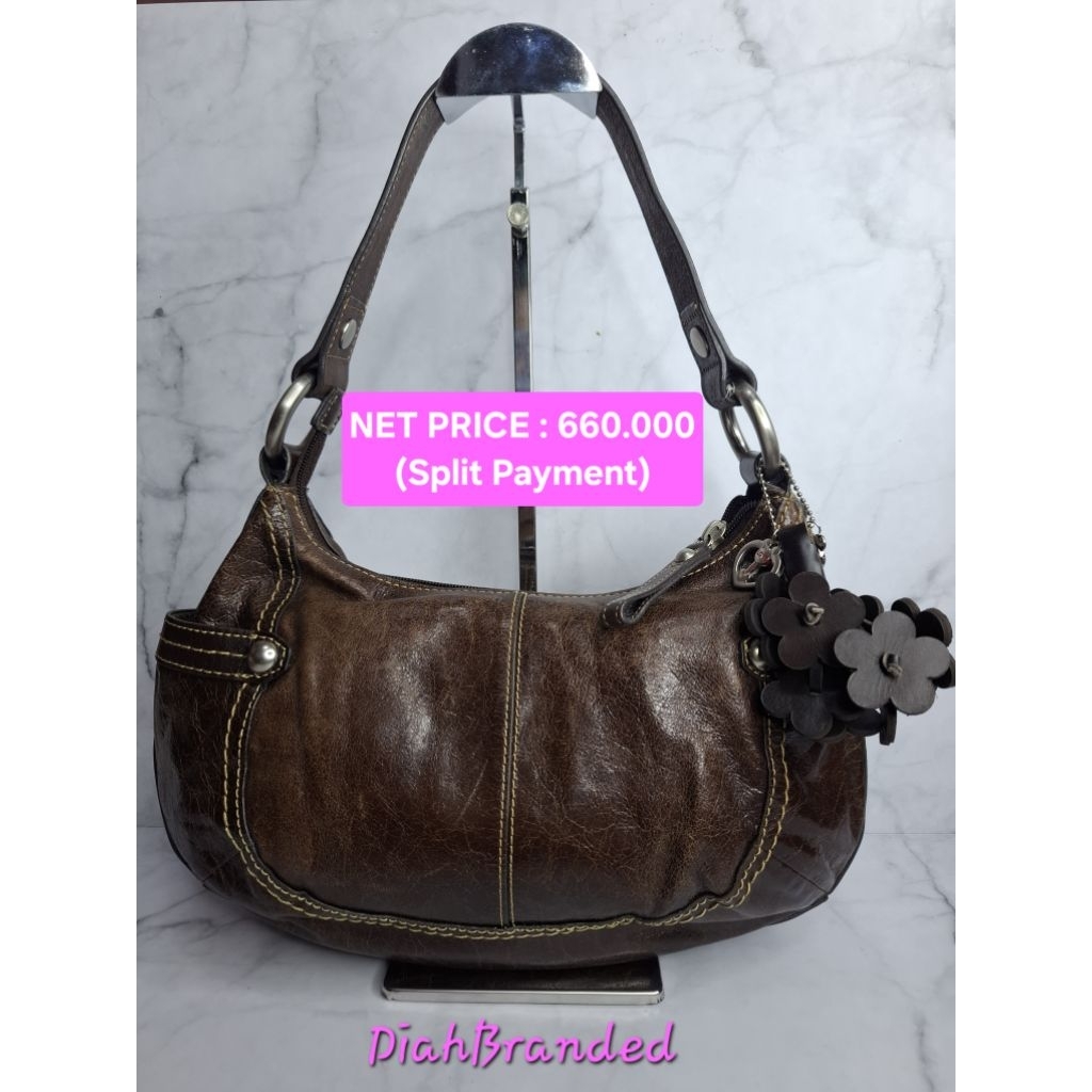F089 - PRELOVED TAS FOSSIL SHOULDER VINTAGE ESPRESSO  (NO KEY /with BagCharm)