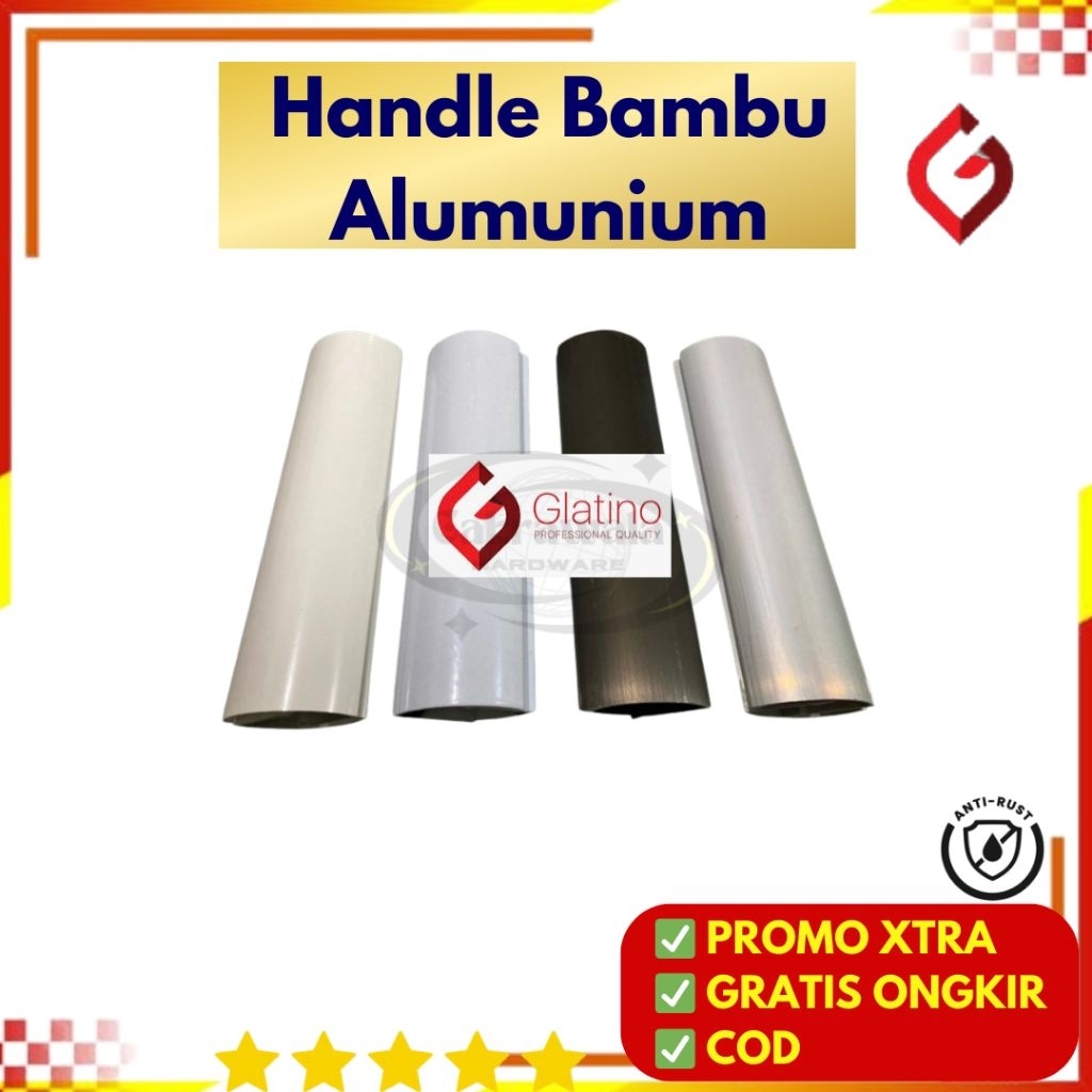 Handle Bambu Pintu Alumunium Gagang Tarikan Pintu Hitam Coklat Putih Silver