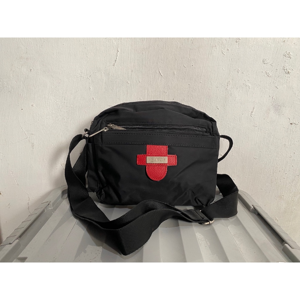 tas sling bag slempang pria cowo brand ssamzie istimewa nylon hitam
