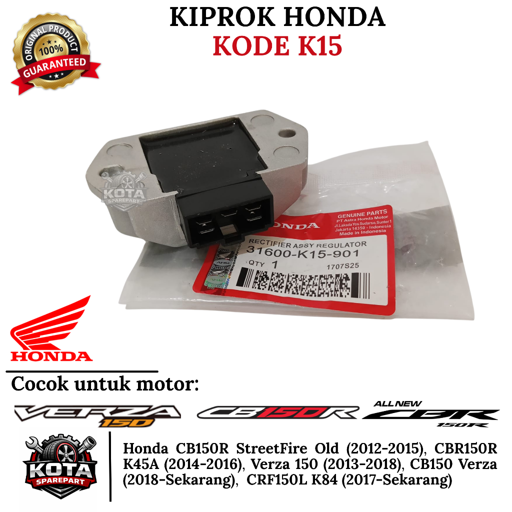 KIPROK ORIGINAL HONDA KODE K15 UNTUK MOTOR CB150R STREETFIRE OLD (2012-2015), CBR150R K45A (2014-201