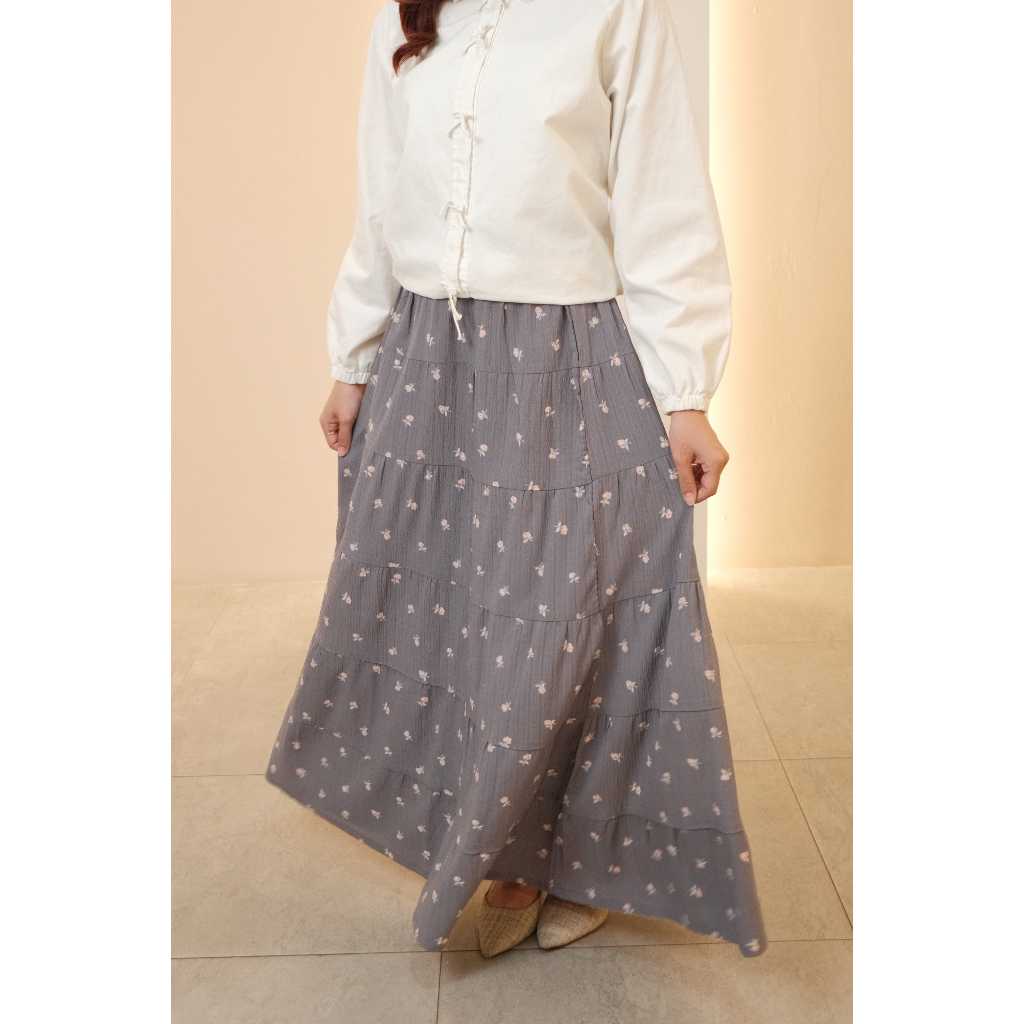 Missty Freeteen Rok Panjang Warna Ungu Motif Bunga Model Korea Kekinian (Rosemary35)
