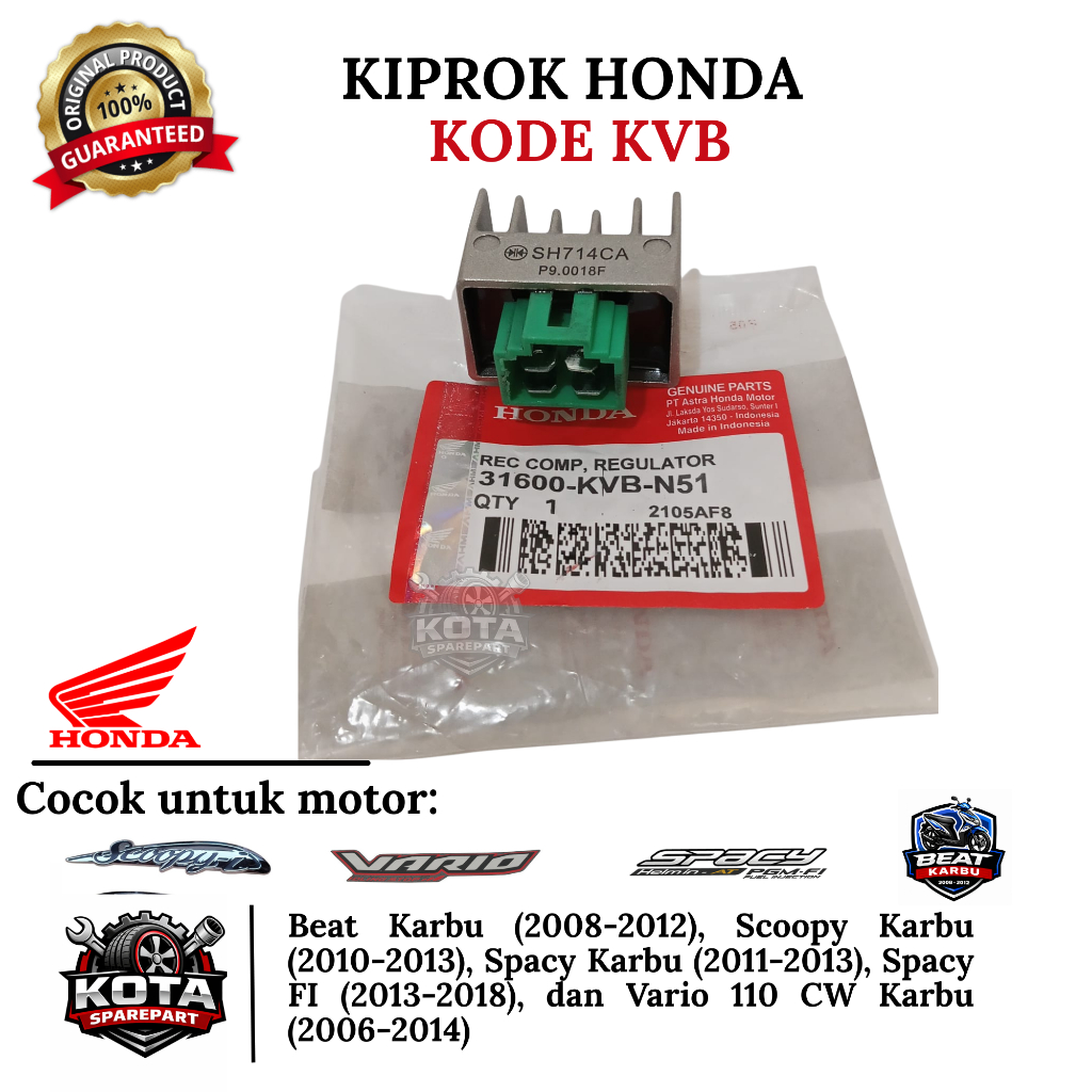 KIPROK ORIGINAL HONDA KODE KVB UNTUK MOTOR BEAT KARBU (2008-2012), SCOOPY KARBU (2010-2013), SPACY K