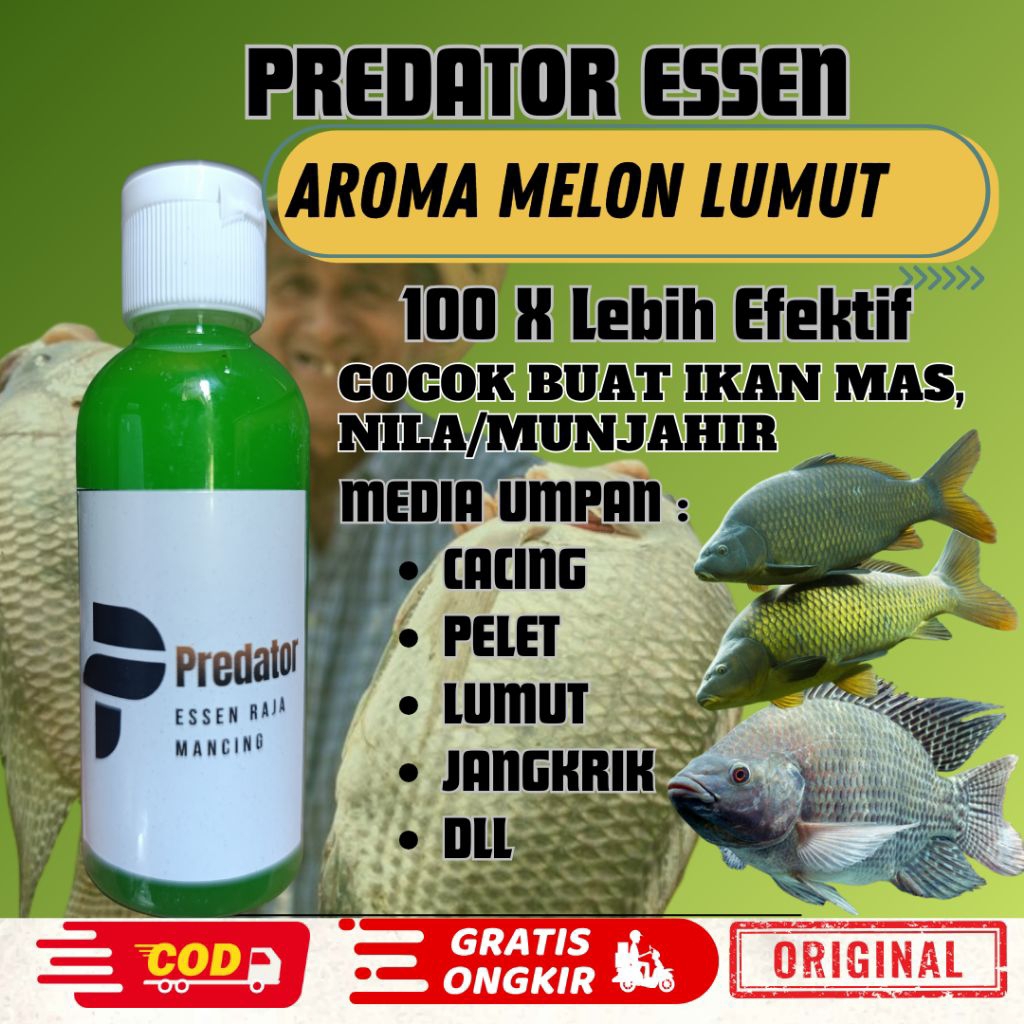 Essen ikan nila/mujahir PREDATOR ESSEN AROMA MELON LUMUT 100% GACOR dan ampuh meningkat efektivitas 