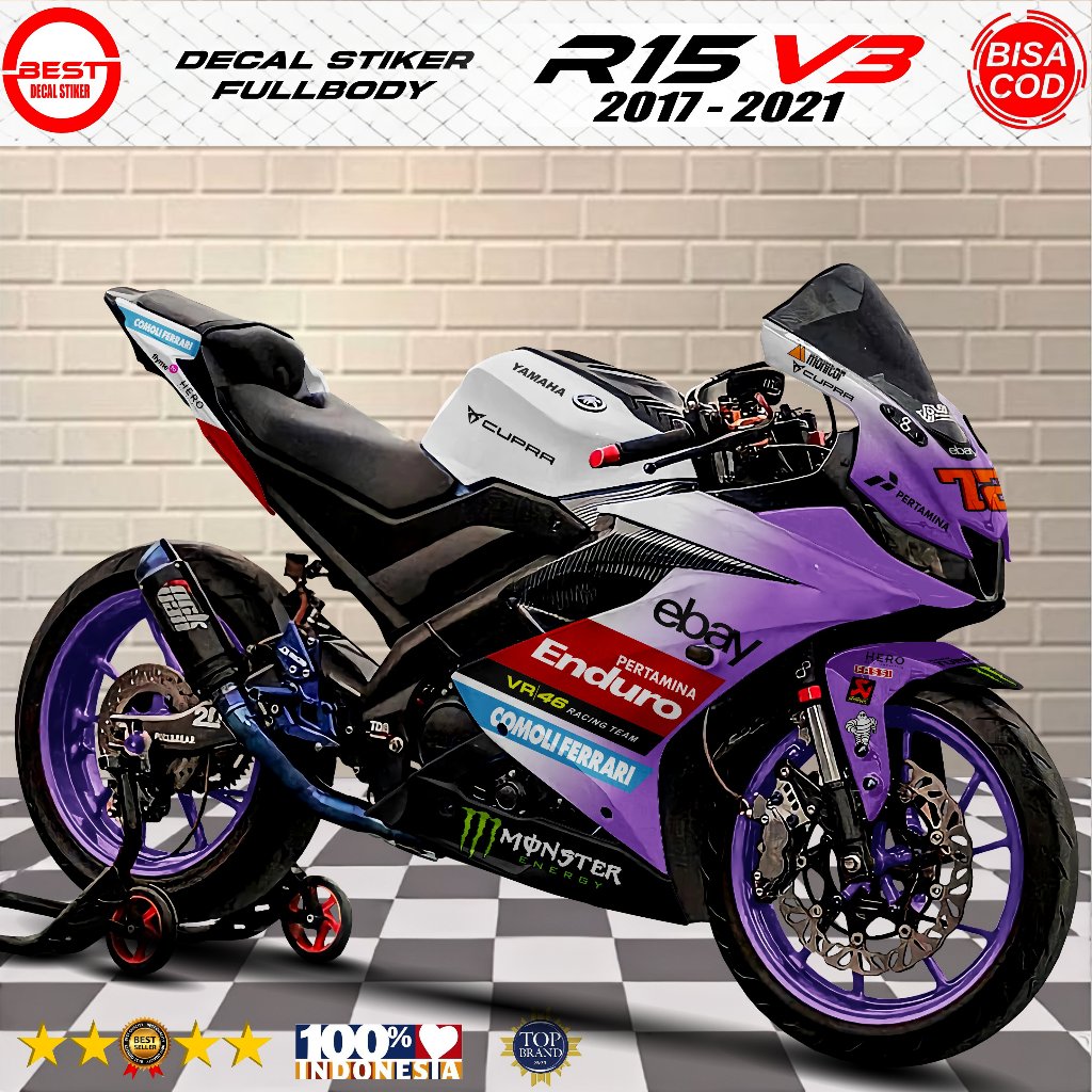 Decal Stiker Motor R15 V3 Fullbody VR46 Racing Team