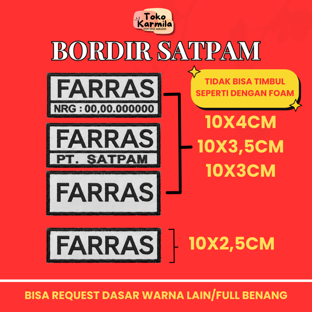 BORDIR NAMA UKURAN SATPAM - BET SATPAM CUSTOM