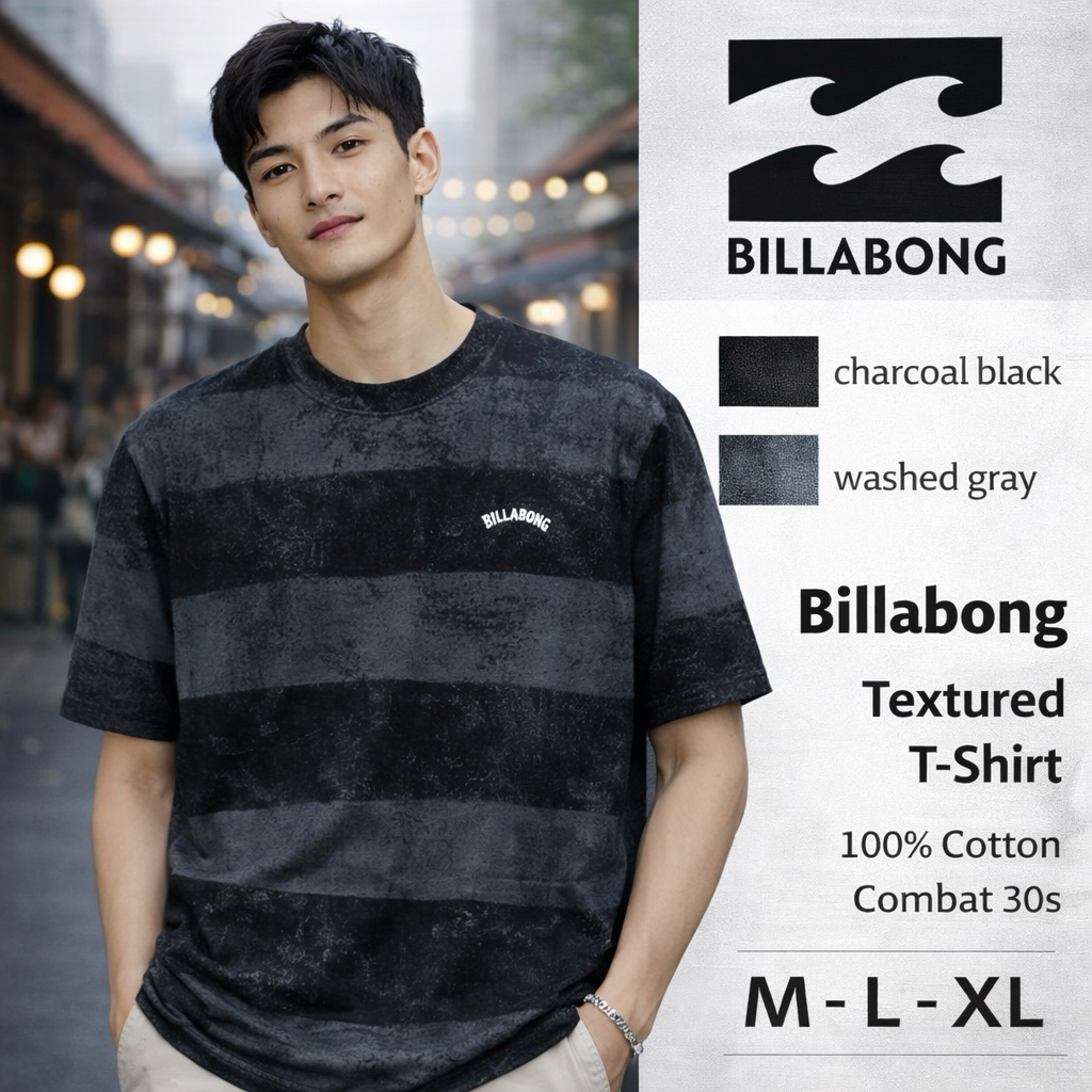 BILLABONG Original Kaos Surfing Pria Motif Grunge Abstract Hitam | T-Shirt Casual Premium Cotton