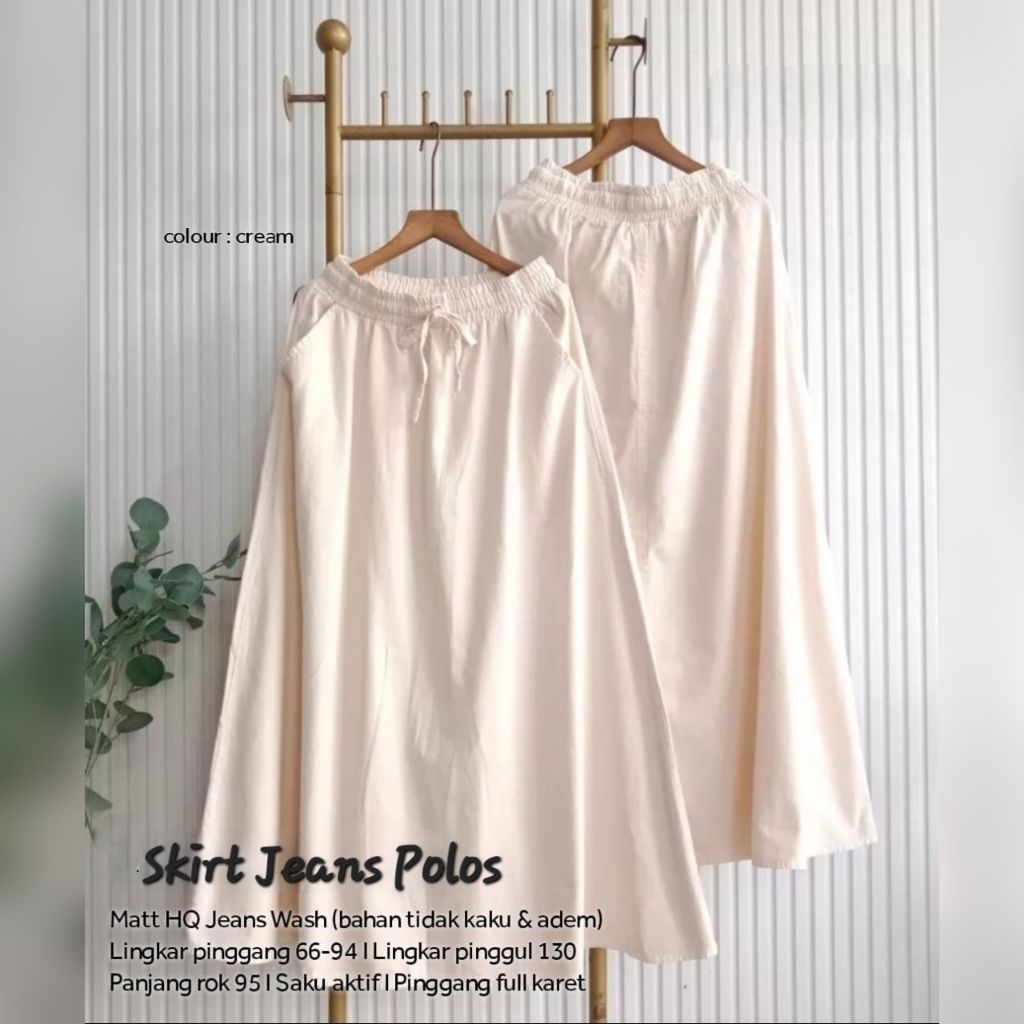 Rok Polos Cream Wanita Skirt Jeans Import Premium Pinggang Karet Melar Fit M-XXL Realpict Original C