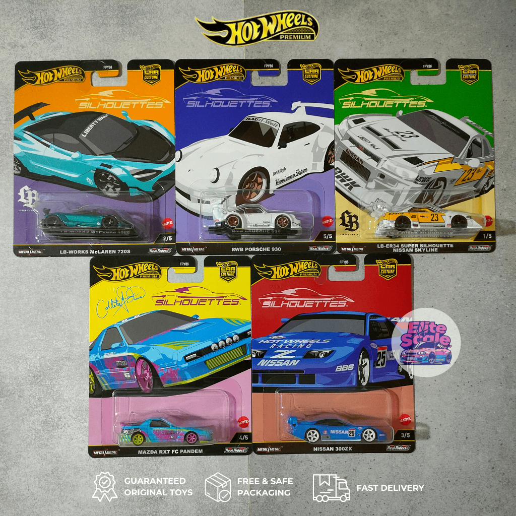 Set Hot Wheels Premium Silhouettes Series (RWB Porsche 930, LB-WORKS McLaren 720S, LB-ER34 Super Sil