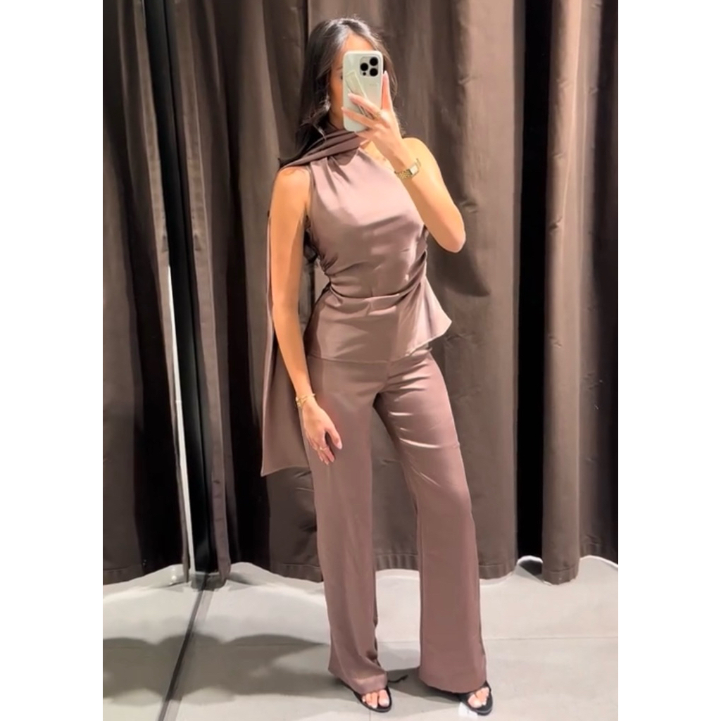 Zara original satin scarf set top & pants