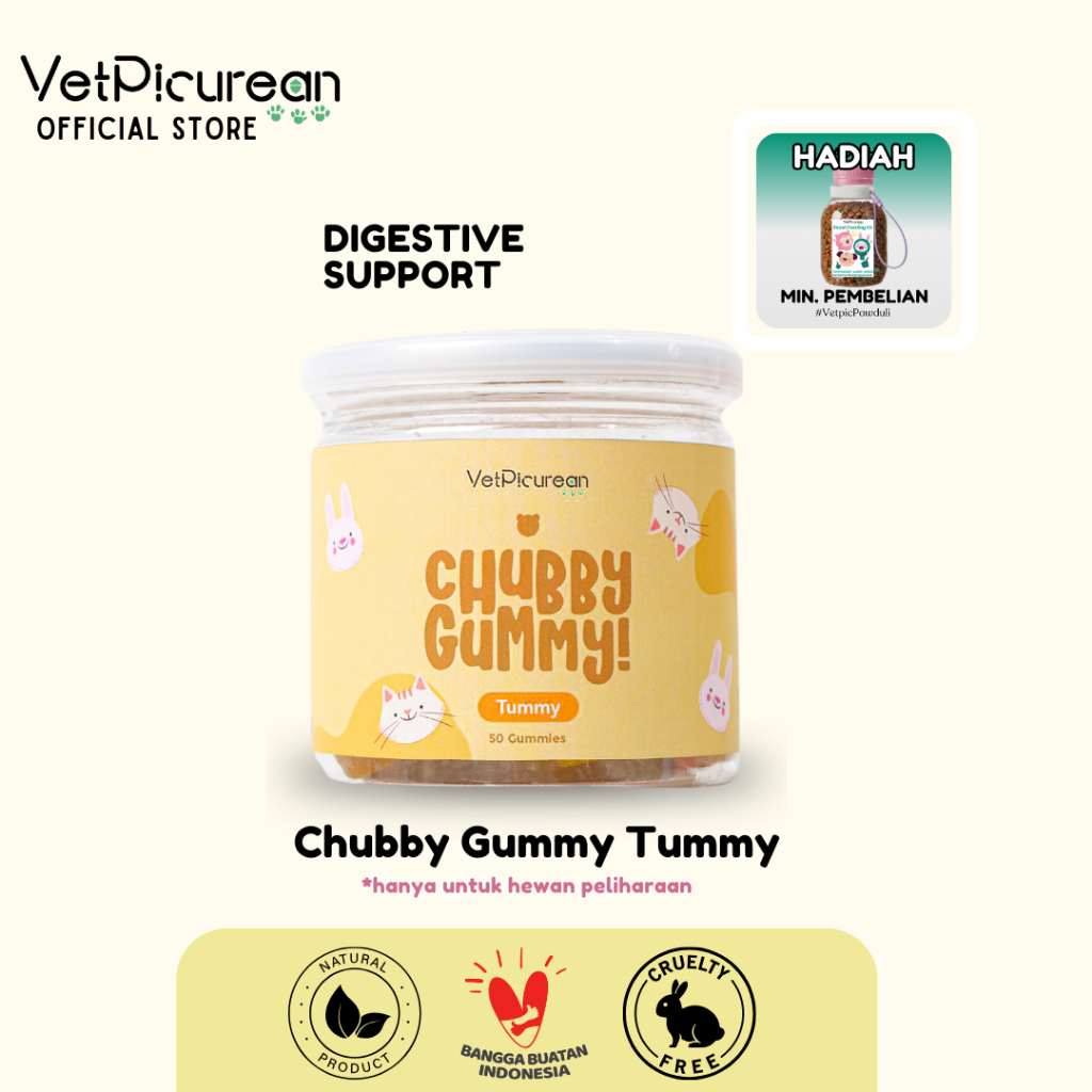 Vetpicurean Chubby Gummy Tummy | Vitamin Anjing Kucing untuk Diare Muntah - SuperFood Pencernaan