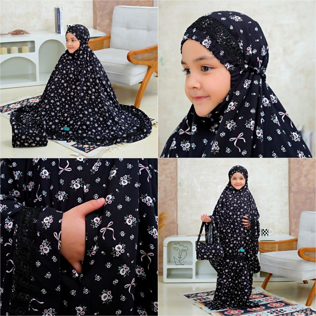 MUKENA ANAK ZLATRA VALENCIA COQUETTE BLACK