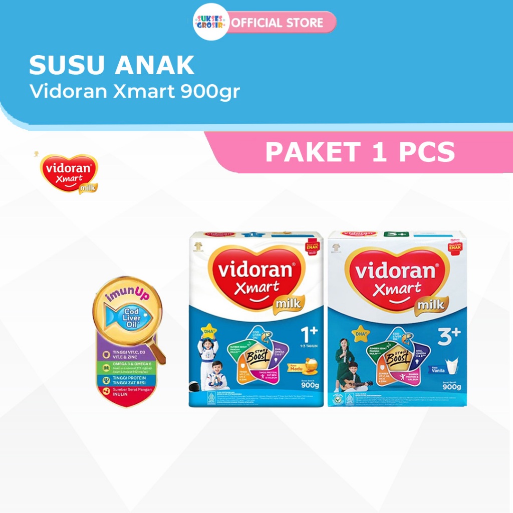Vidoran Xmart 1+/3+ Rasa Madu/Vanila Kemasan 925Gram/900Gram Paket 1 Pcs