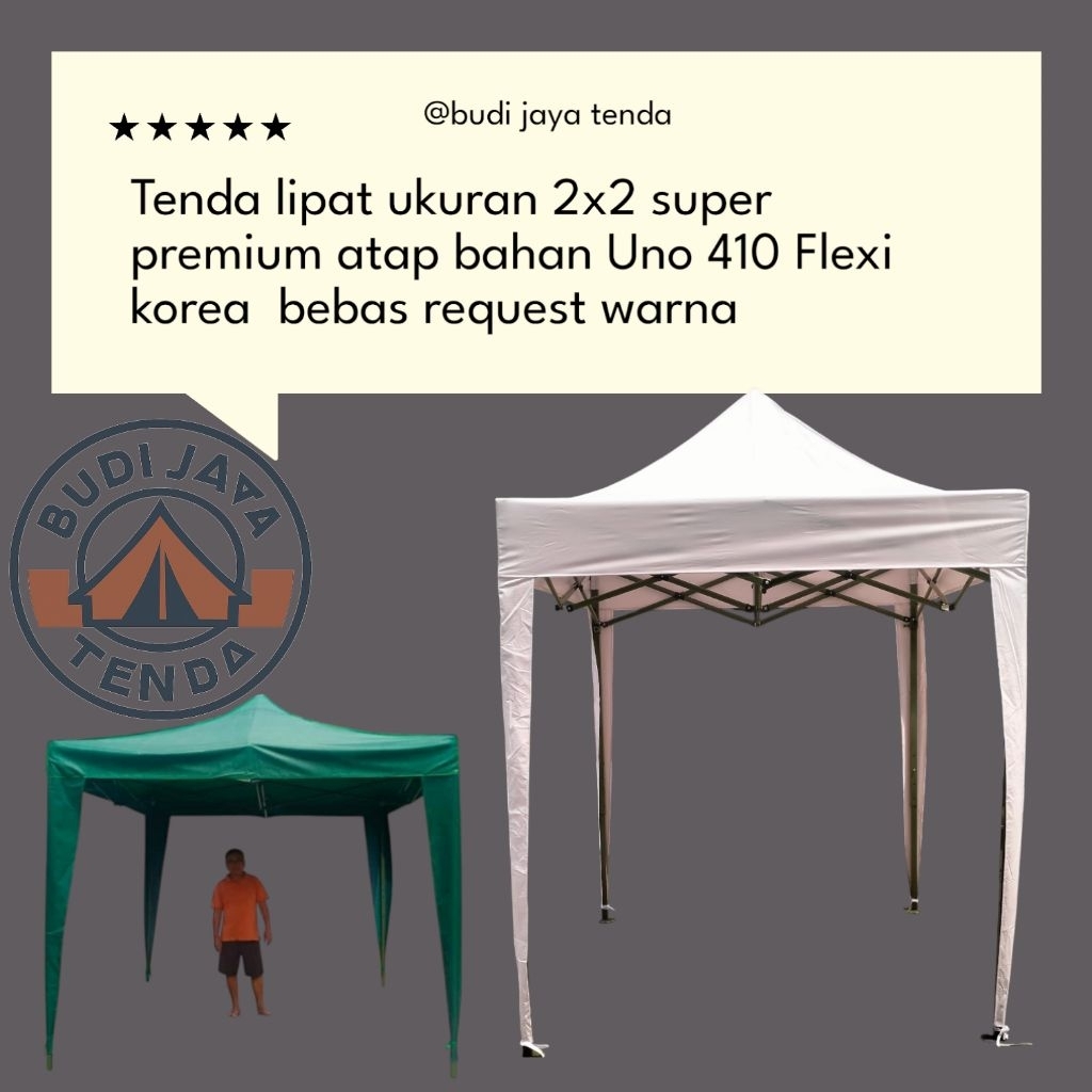 TENDA LIPAT UKURAN 2X2 SUPER RANGKA HIJAU BAHAN ATAP UNO 410 FLEXI