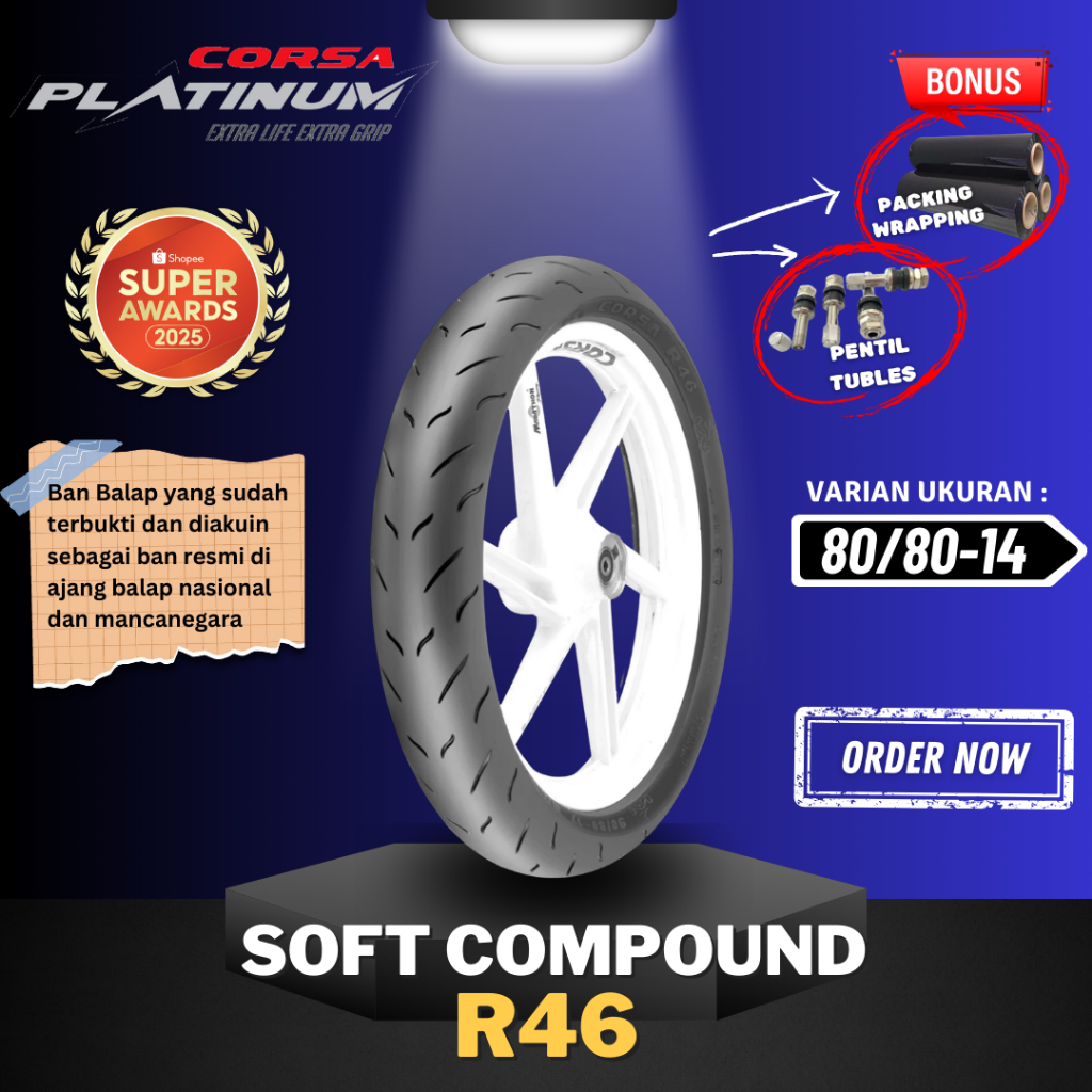 [READY COD] (READY STOCK) BAN CORSA PLATINUM R46 RING 14 / BAN TUBELESS CORSA BALAP / SOFT COMPOUND 