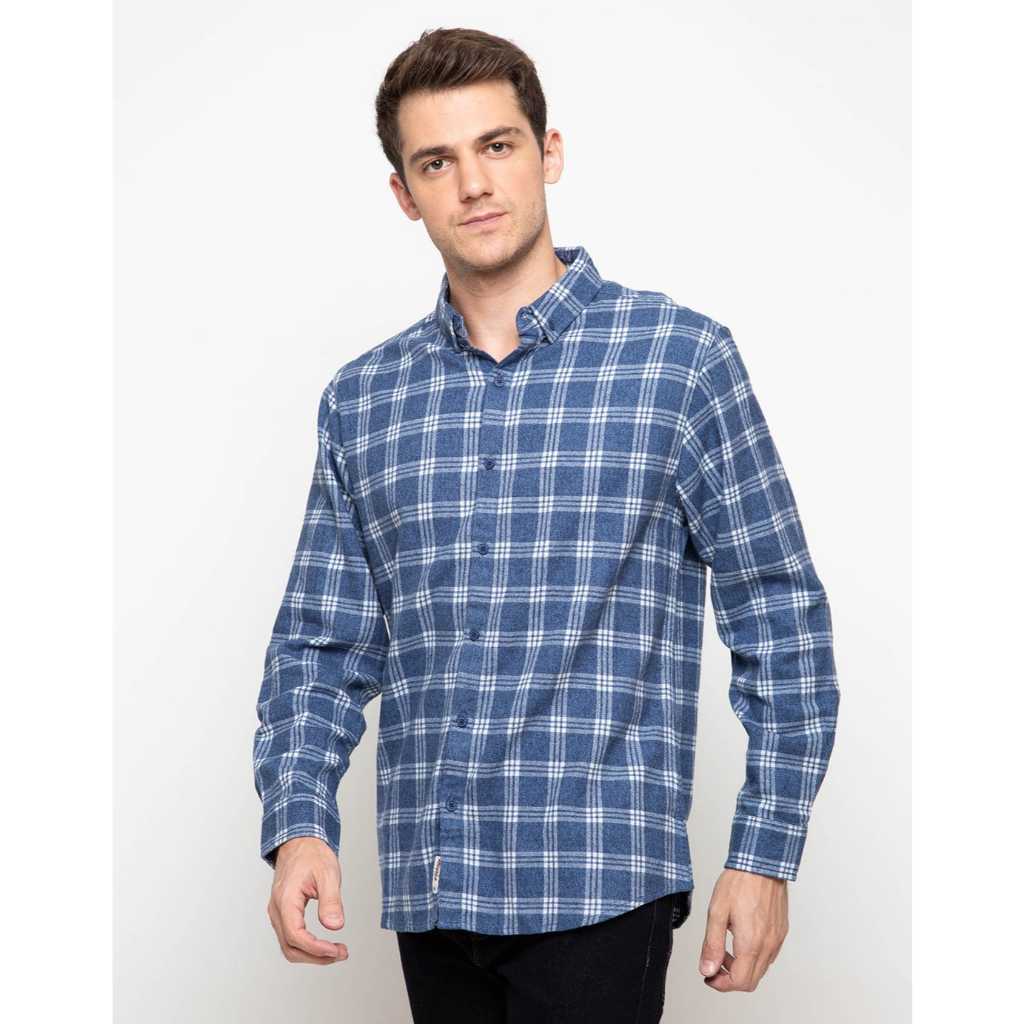 Kemeja Flanel 17seven Kotak Biru Size L | Long Shirt Pria Casual