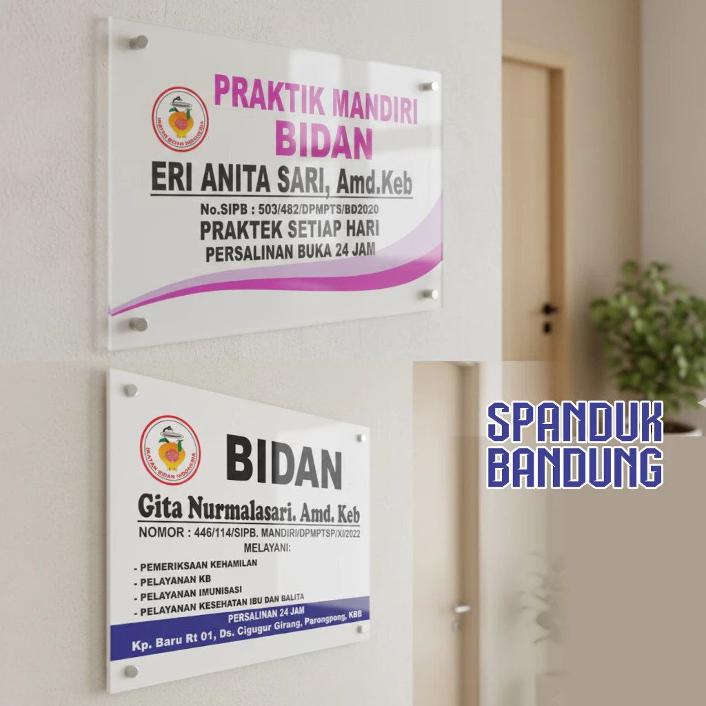 Plang costum nama bidan atau plang apoteker dengan akrilik / plang nama bidan costum / Plang papan n