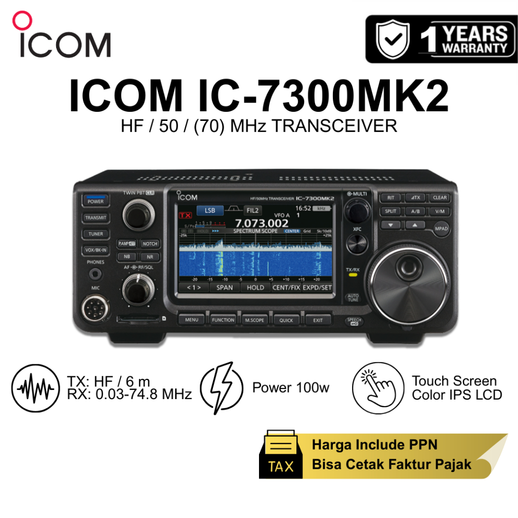 ICOM IC-7300 MK2 SSB HF Touchscreen Radio HF/50 Mhz Original Garansi Resmi