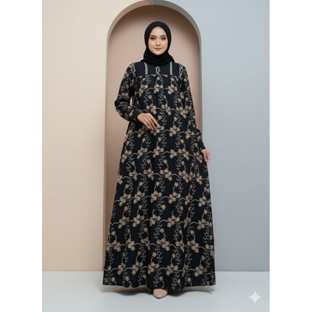 Hana Gamis Katun Bordir Kaluna Dress Kondangan Gamis Lebaran Fashion Wanita Muslimah bySC