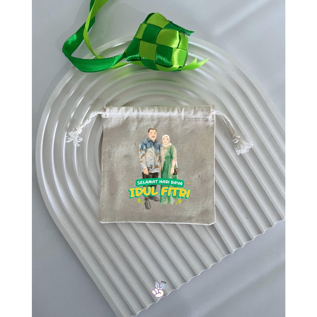 Custom Pouch Serut Canvas Mini - Souvenir Pernikahan, Ulang Tahun & Lebaran