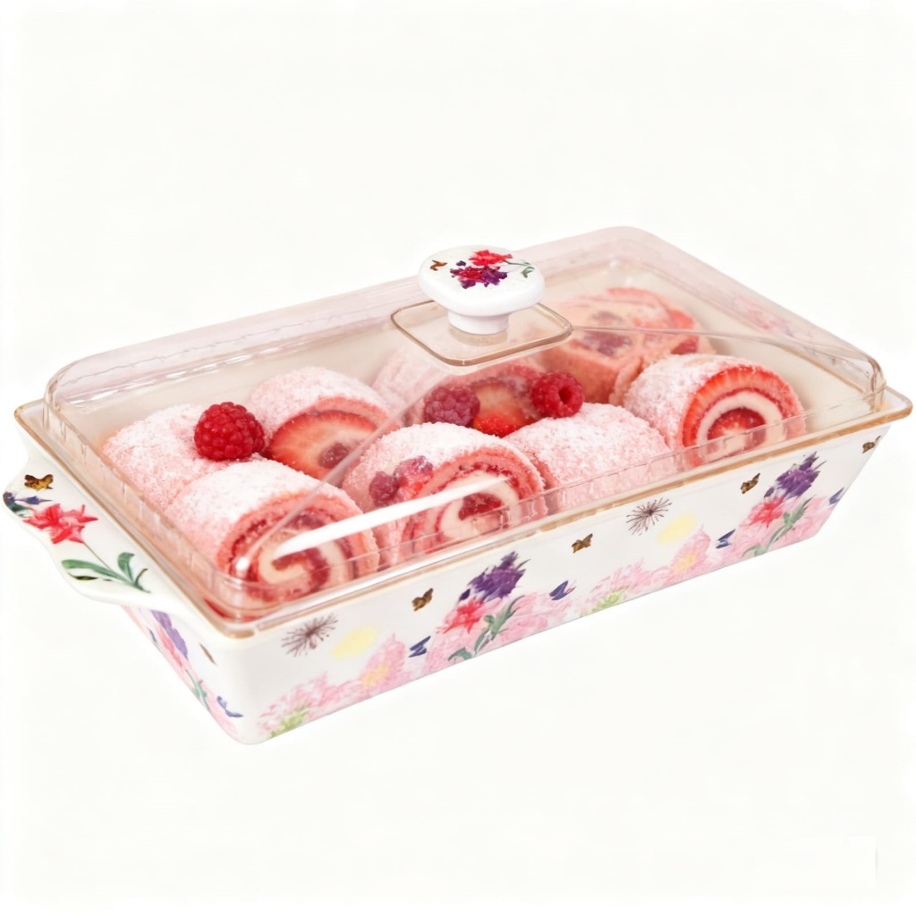 Piring Kue Tempat Bolu Segi Panjang 34 cm Bolu Gulung Keramik Porselen