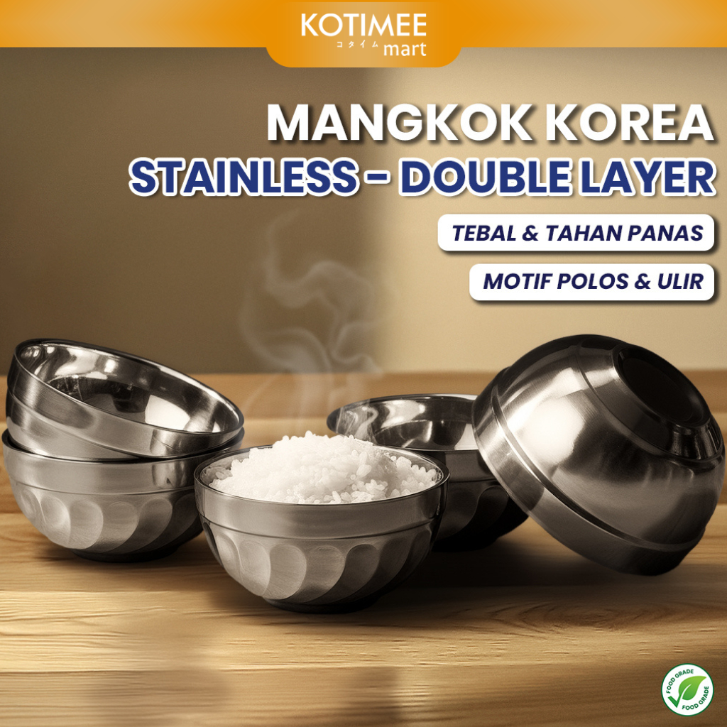 Mangkok Nasi Korea Stainless Steel Double Layer | Mangkok Sup Korea Tebal Anti Panas