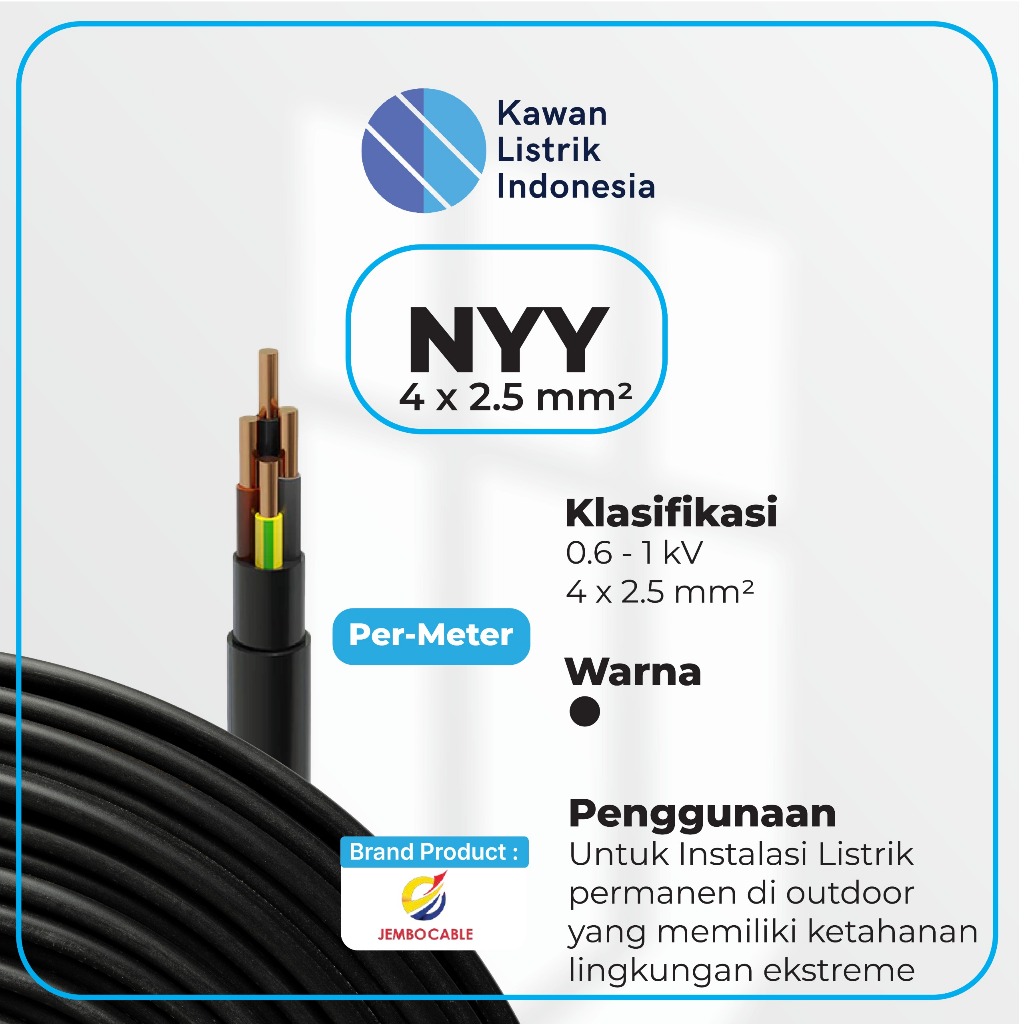 Kabel jEMBO NYY 4 X 2.5 Meteran Per Meter HITAM