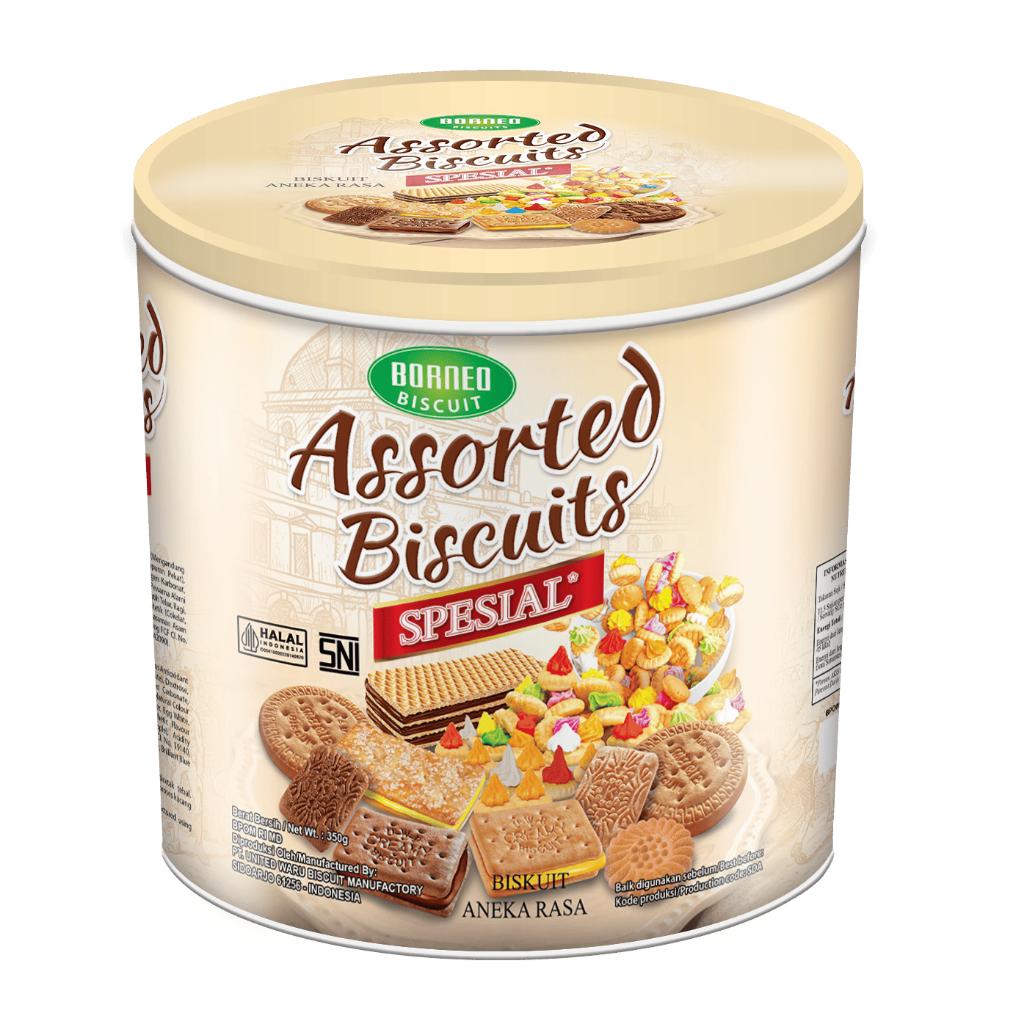 UBM Biscuit Assorted SPESIAL Borneo 350G Biskuit Lebaran Kaleng Bulat