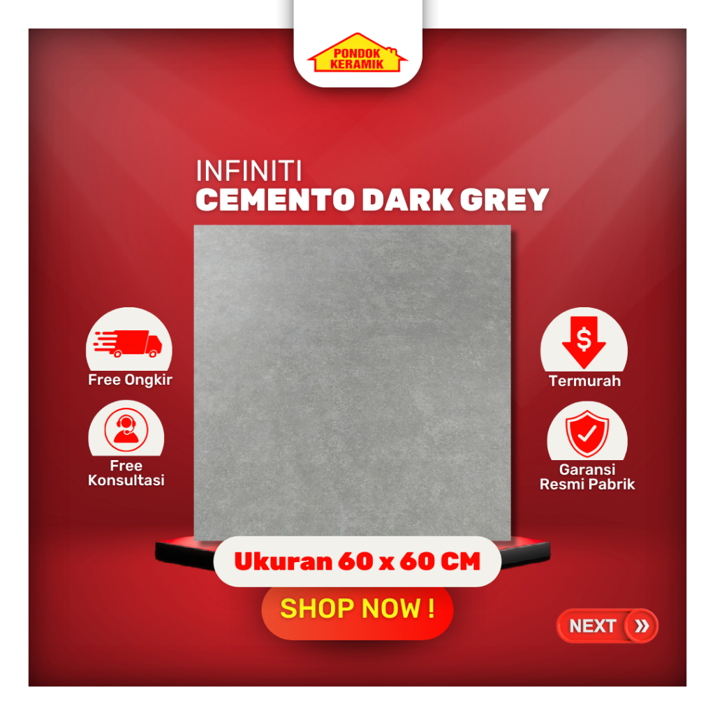 Granit Lantai Infiniti 60x60 Cemento Dark Grey Warna Abu Polos Matte Kasar Desain Cemento Industrial