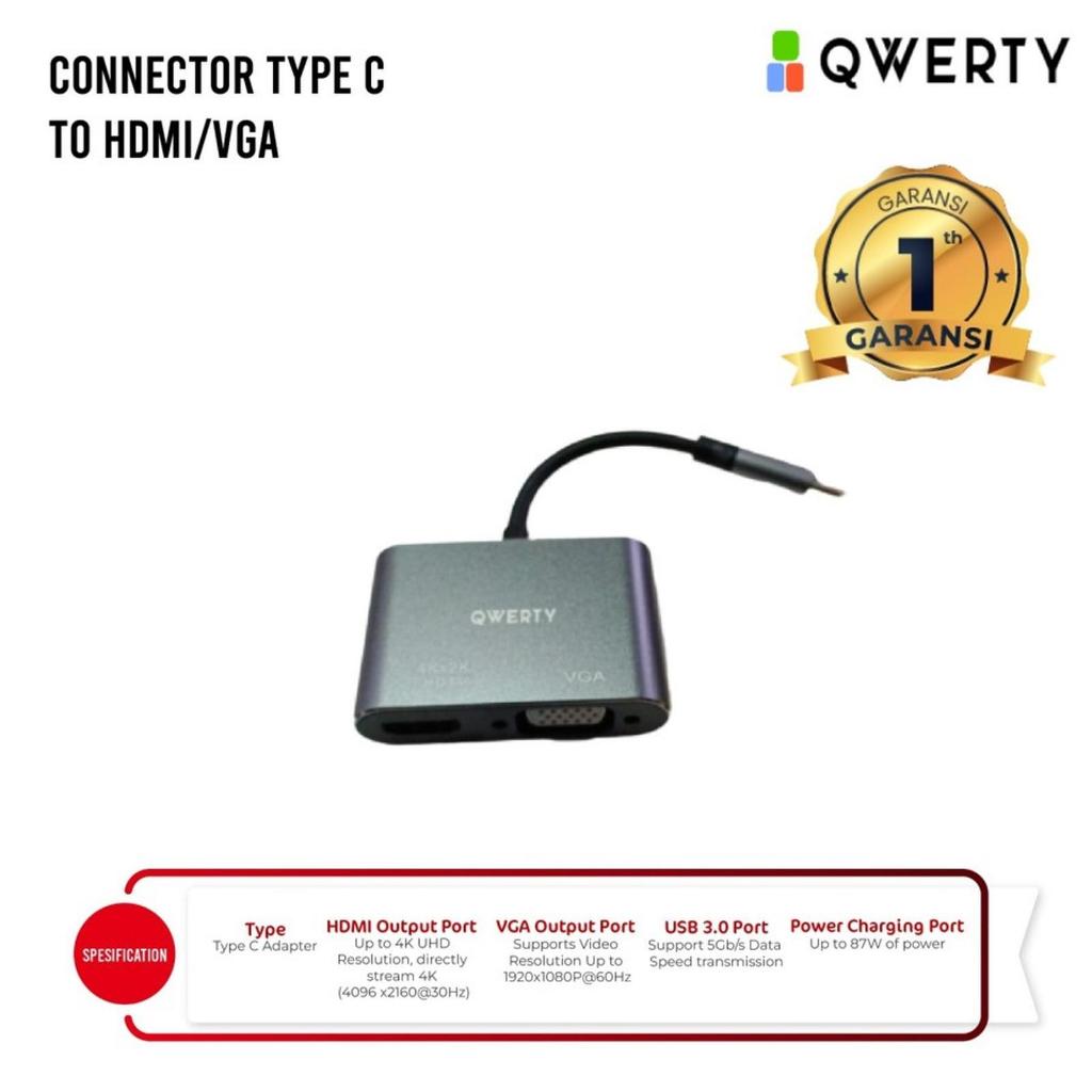 QWERTY CONNECTOR TYPE C ADAPTER TO HDMI/VGA