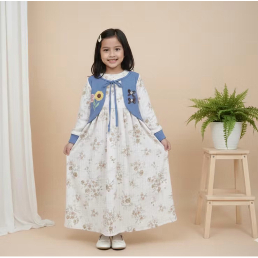 NEW DRESS ALLEA , Gamis anak perempuan  rompi , gamis muslim  kekinian , gamis anak motif bunga