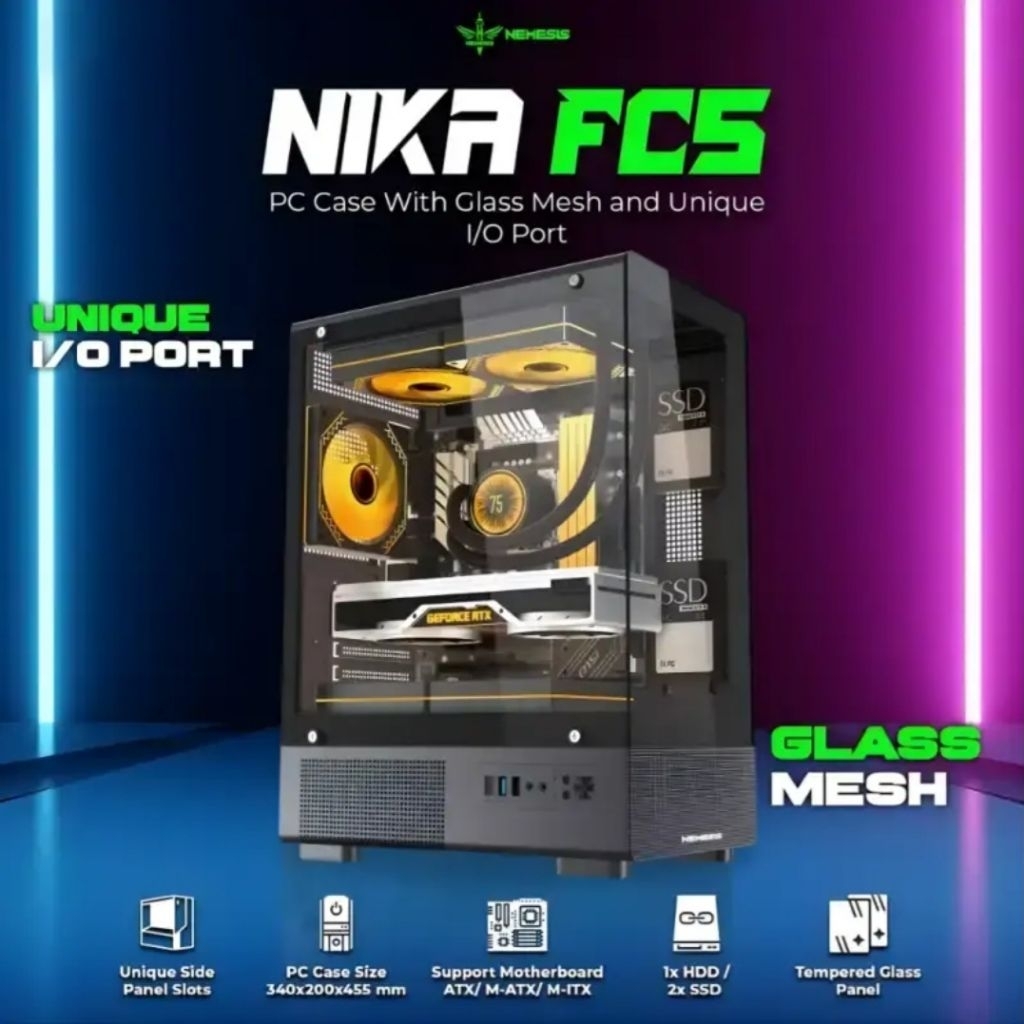 CASING CASE PC GAMING NYK Nemesis NIKA FC5 ATX Tempered Glass Gaming PC Case