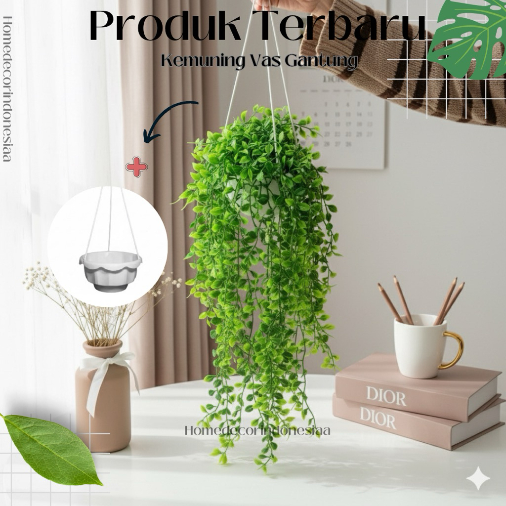 Tanaman Gantung Artificial Rimbun Estetik 95cm | Bunga Gantung Hias Indoor Outdoor Hiasan Cafe