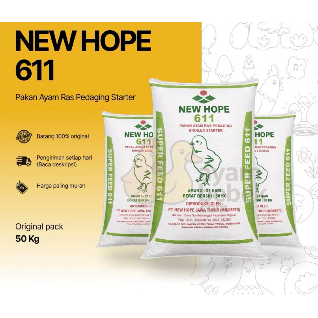 NEW HOPE 611 - Pakan Ayam Fase DOC / Starter | Pakan Ayam Ras Umur 8–21 Hari | Repack | Old Farm