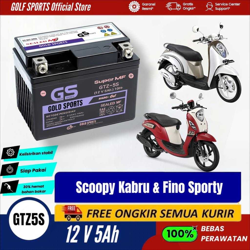 GOLF SPORTS Aki Motor Full Kering Motor Fino Scoopy Sporty Karbu GTZ5S 12V5Ah Accu Gel MF Baterai