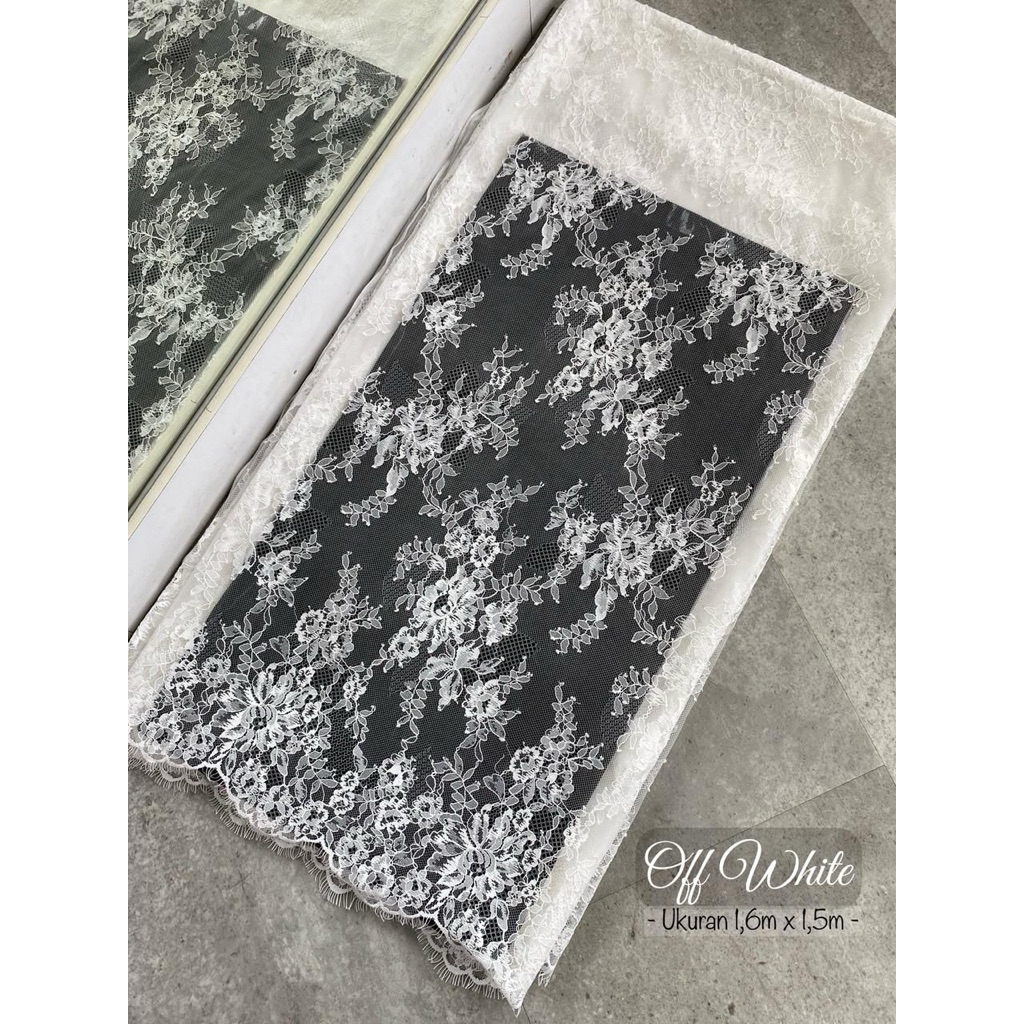 Brokat Lace Chantily premium 1,6meter Spesial Putih
