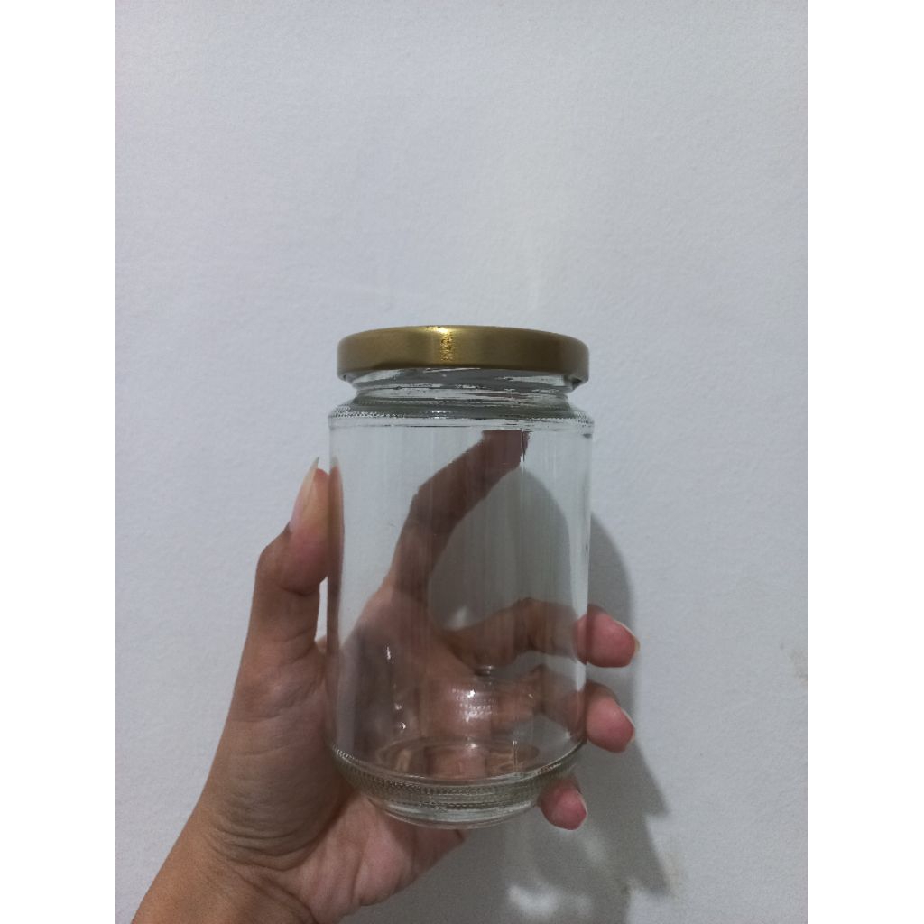 botol kaca jar 300/330ml tutup alumunium gold/ botol kaca toples 300/330 tutup alumunium gold/botol 